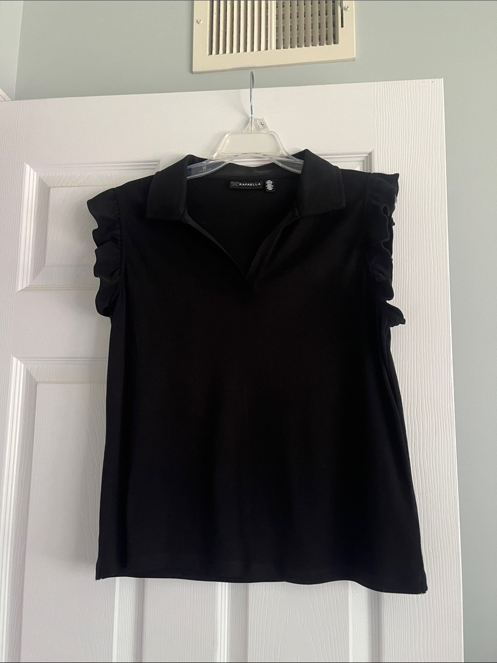 Rafaella Black Ruffle Sleeve Polo Top - Sleeveless Collar